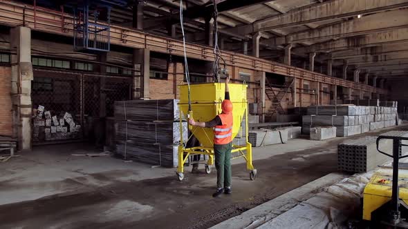Concrete blocks production. Process of producing concrete blocks at factory