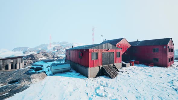 Aerial View of Antarctic Station in Antarctica