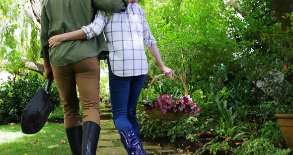 Romantic couple walking in park