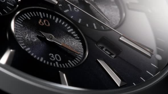 Closeup of Dark Blue Swiss Watch with Chronograph