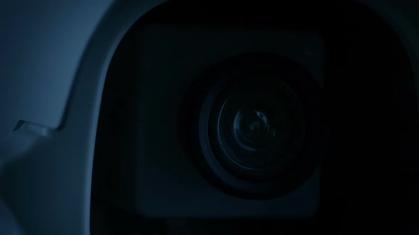 Cctv Camera Recording At Night Closeup