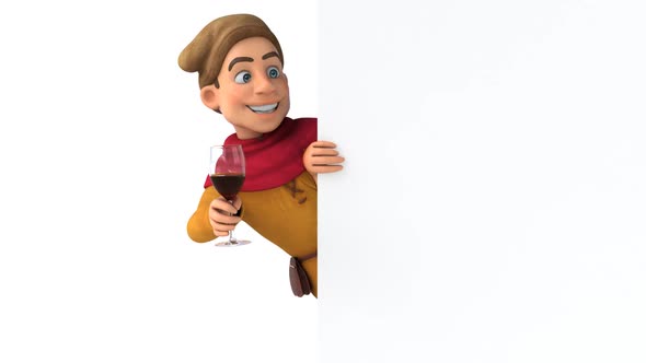 Fun 3D cartoon medieval man with a glass of wine