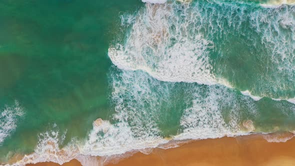 Aerial View Sea Waves Seamless Loop On The White Phuket Sand Beach