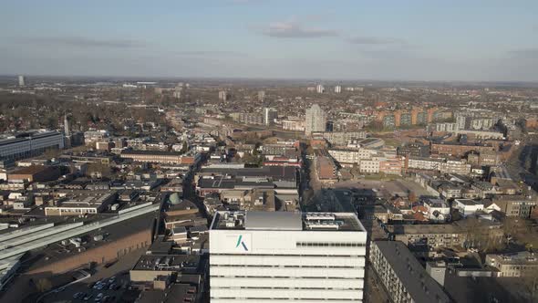 Aerial of Apeldoorn Het Potlood flying over Kadaster Gebouw Building Gelderland