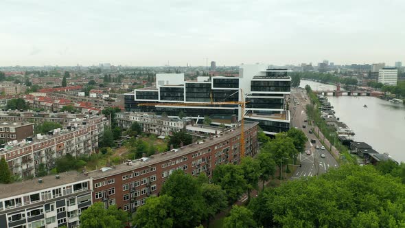 Corporate Office Building Of Amsteldok In Rivierstaete Amsterdam-Zuid Business Center On The Bank Of