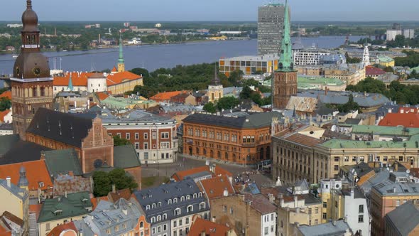 View To Riga Old Town From Tower of Saint Peters Church. Zoom Out Effect