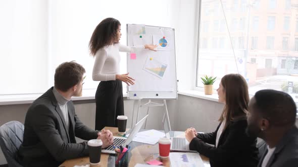 Confident African Female Trainer Giving Educational Workshop to Diverse Team at Office