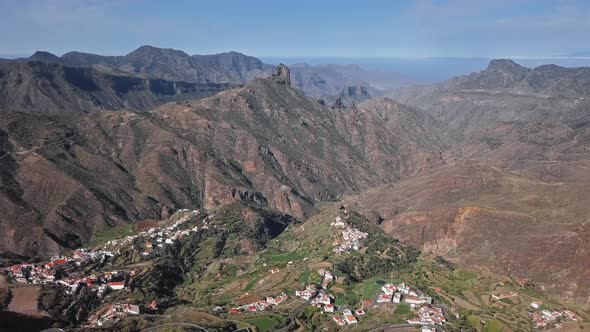 Aerial of Bentayga Rock and Tejeda Village, Gran Canaria