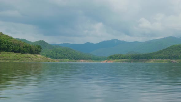 4K Cinematic landscape nature panoramic footage of the Mae Kuang Dam Lake at Doi Saket, Northern Tha