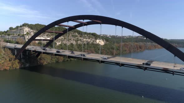 This video is about an aerial of the Pennybacker Bridge in Austin, Texas. The bridge passes over Lak