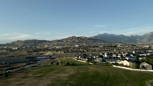 Lehi Utah's suburban community and Silicon Slopes on the distant foothills of the Wasatch Front - ae