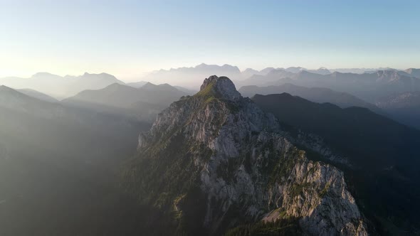 Aerial view of Säuling in morning light beams, Germany