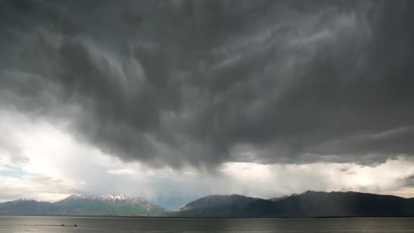 Rain storm time lapse moving over Utah Lake