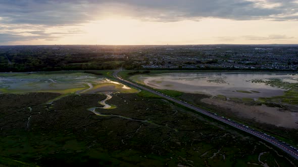 Amazing aerial view at sunset over North Bull Island