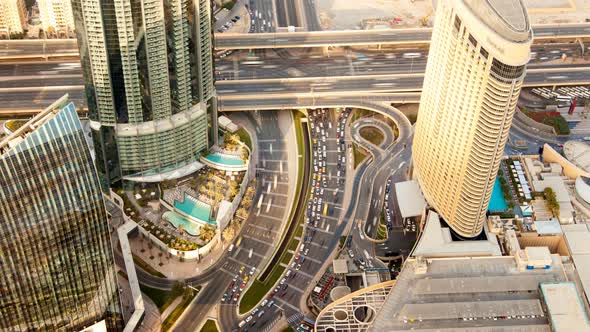 Dubai Panorama of Big Highway Intersection with Heavy Traffic Time-lapse