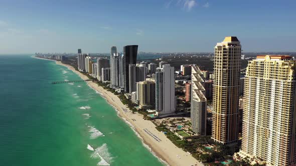 Aerial high drone shot Sunny Isles Beach FL