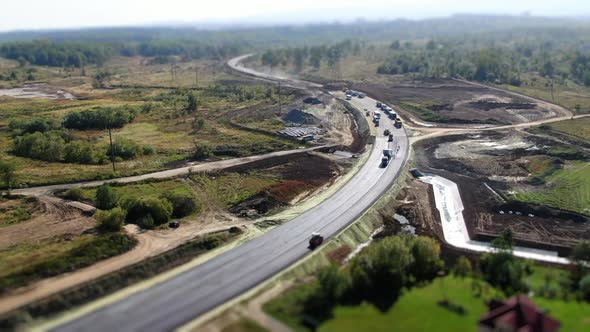 Aerial Viev Making New Asphalt at Road Construction