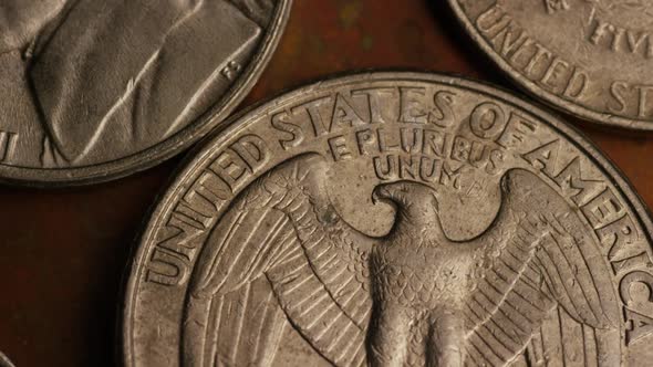 Rotating stock footage shot of American monetary coins