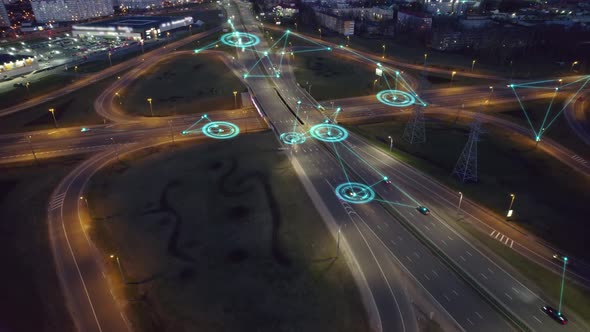 Visualization of the interaction of autonomous cars, controlled by artificial intelligence.