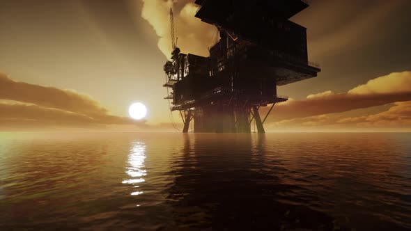 Old Oil Platform During Sunset in Ocean