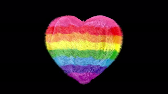 Rainbow Fluffy Heart 3D Rotating Alpha 4K