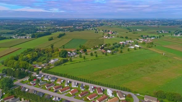 High Altitude View of a Mobile, Manufactured, Modular Home Park and Farmlands