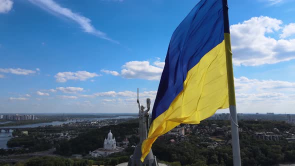 Kyiv - National Flag of Ukraine By Day. Aerial View. Kiev