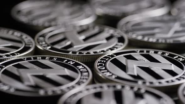 Rotating shot of Bitcoins 