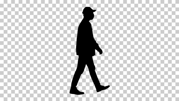 Silhouette farmer in a cap walks along, Alpha Channel alt