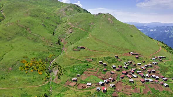 Aerial View Of Highland Village On Slope Of Plateau In Georgian Province Adjara