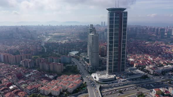 Aerial view of Emaar Square shopping mall with residence and city background of Istanbul