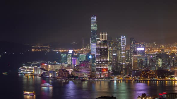 Timelapse Yau Tsim Mong of Hong Kong Reflected in Water