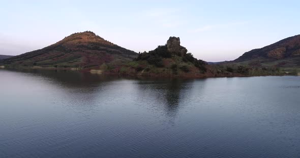 Low to the Lake Footage of Lac Du Salagou in a Cold Beautiful Sunset Shot