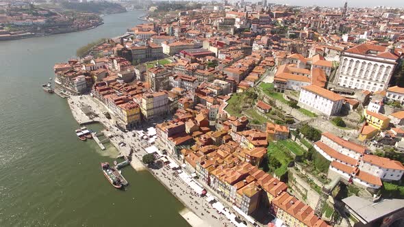 Famous Touristic Ribeira Street in Porto, Portugal