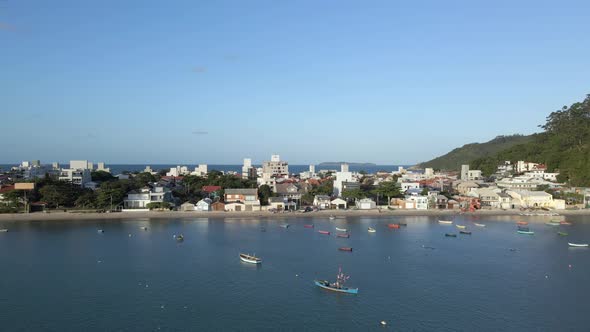 Fishing Boats in a Calm Bay near Zimbros Beach in Bombinhas AERIAL