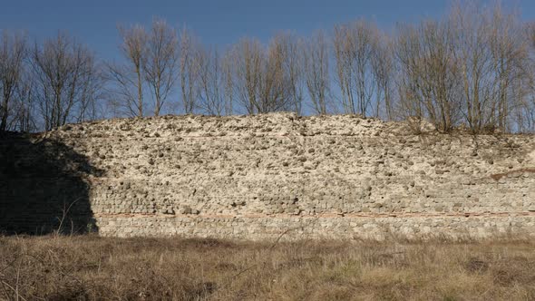 GAMZIGRAD, SERBIA - DECEMBER 25, 2017 Surrounding wall of Felix Romuliana palace built by Roman Empe