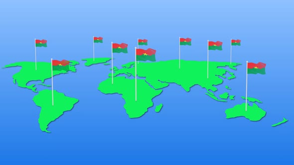 Flag Of Burkina Faso Around The World Flying Wave Animation