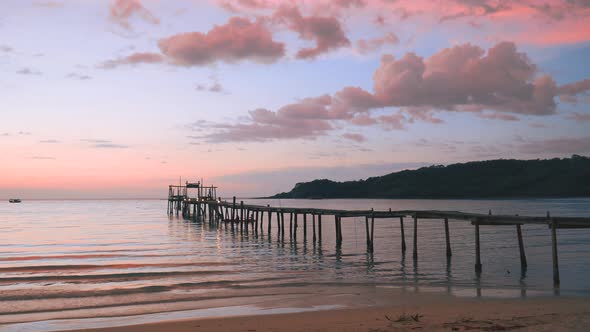 Sunset Colorful Pano with Wooden Peer