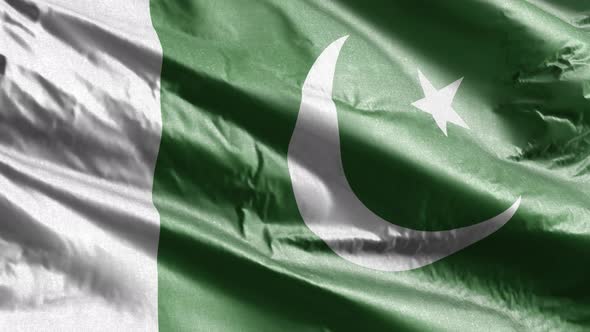 Pakistan textile flag waving on the wind. 10 seconds loop.