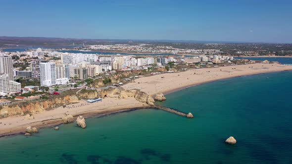 Beautiful Aerial Views of the Portuguese Southern City of Portimao Over the Stunning Beaches and
