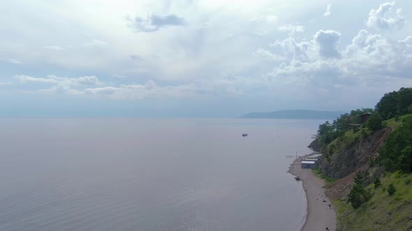 Flight Over the Coastline of Lake Baikal