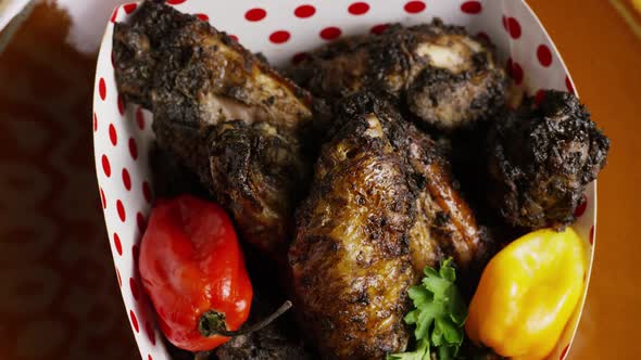 Rotating shot of delicious, chicken wings