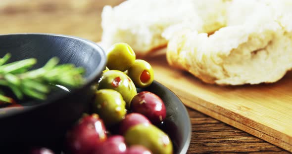 Bread, olives and rosemary