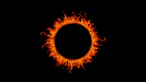 Fire Circle in Super Slow Motion Isolated on Black Background.