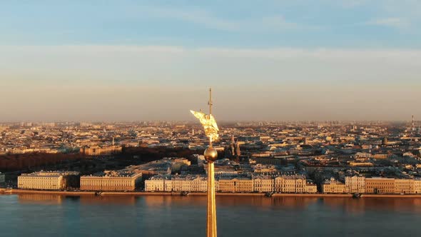 Angel Peter and Paul Fortress Effect Dolly Zoom - the Historical Center of St. Petersburg, Aerial