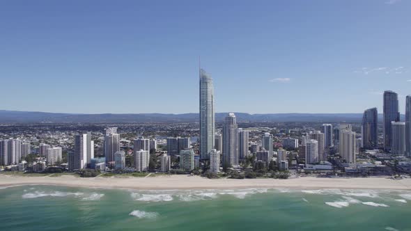 Q1 Tower In Surfers Paradise, Gold Coast, Queensland, Australia - aerial pullback