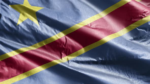 Democratic Republic of the Congo textile flag waving on the wind. Slow motion. 20 seconds loop. 