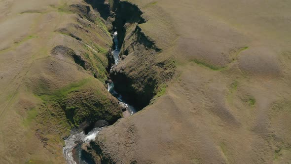 Overhead View of Fjadrargljufur Canyon Tourist Destination in Iceland 100 Meters Deep