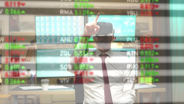 Broker Using Virtual Reality Headset To Read Data From Hologram Screen