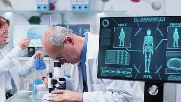 Medium Shot of Mature Scientists Working in Busy Laboratory